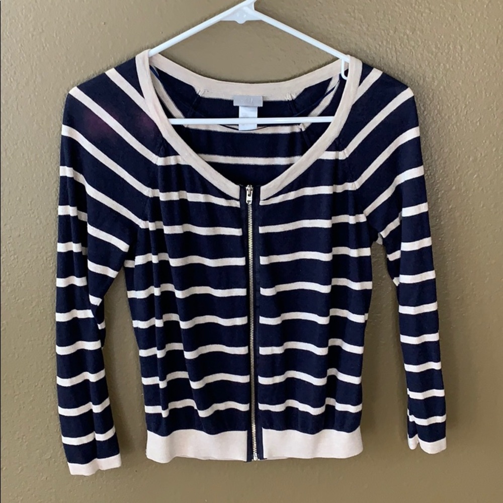 H&M zipper cardigan 3/4 sleeve stripes